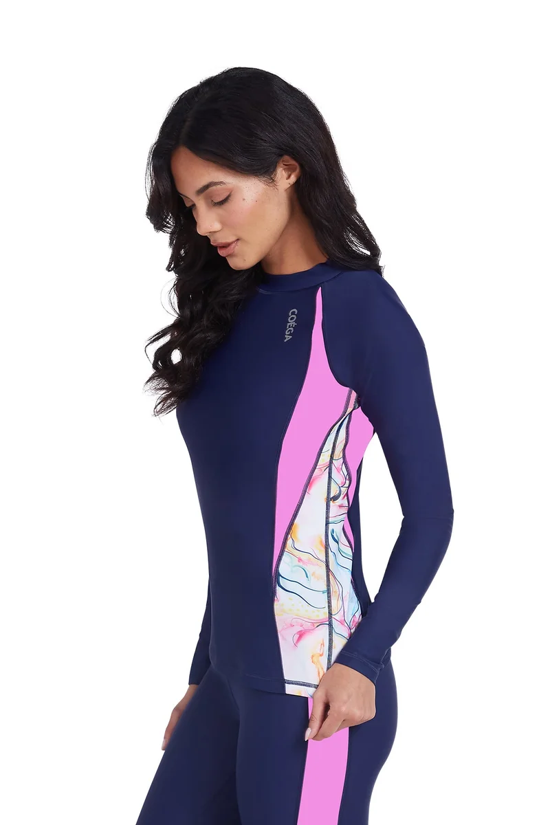 COEGA SUNWEAR  COEGA  Ladies Ladies Rashguard Long Sleeve - Blue Pink Marble for Women | Best Price UAE